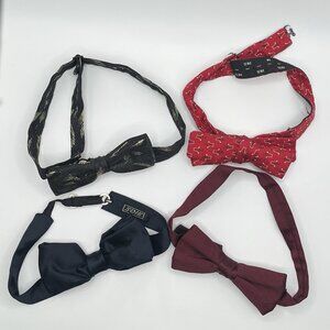 Vintage Silk Pretied Bow Ties Adjustable Lot Of 4 Patterned Retro Formalwear